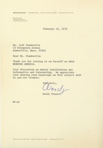 Letter from Woody Fraser to Judi Chamberlin
