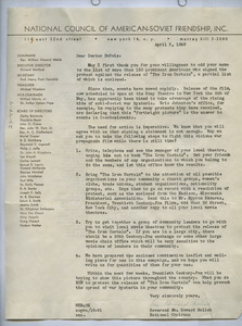 Letter from National Council of American-Soviet Friendship to W. E. B. Du Bois