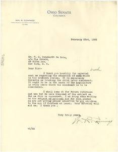 Letter from William R. Comings to W. E. B. Du Bois