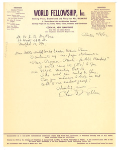 Letter from World Fellowship, Inc. to W. E. B. Du Bois