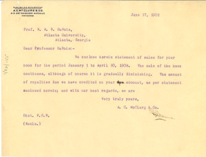 Letter from A.C. McClurg to W. E. B. Du Bois