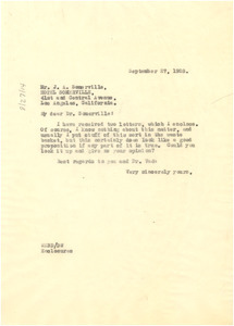 Letter from W. E. B. Du Bois to J. A. Somerville