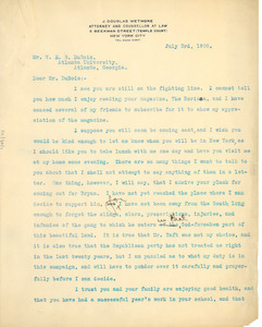 Letter from J. Douglas Wetmore to W. E. B. Du Bois
