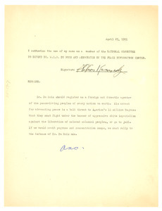 Form letter from Stetson Kennedy to National Committee to Defend Dr. W. E. B. Du Bois and Associates in the Peace Information Center