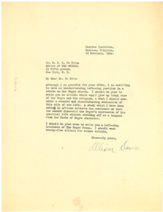 Letter from Allison Davis to W. E. B. Du Bois