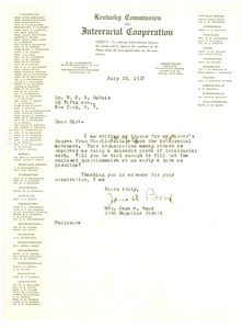 Letter from Jane A. Bond to W. E. B. Du Bois