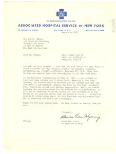 Letter from Associated Hospital Service of New York to W. E. B. Du Bois