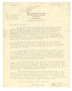 Letter from Liberian Legation to W. E. B. Du Bois