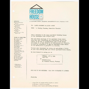 Memorandum from O. Phillip Snowden, Executive Director to Large Apartment Building Owners about meeting on May 5, 1964