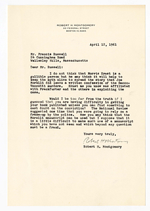 Letter from Robert H. Montgomery to Francis Russell, April 12, 1961