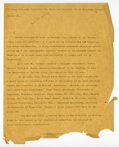 Notes on activities of the Citizens National Committee for Sacco and Vanzetti, August 15, 1927