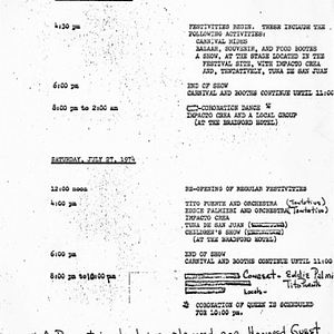 Annotated schedule of events for Festival Puertorriqueño, July 26-28, 1974