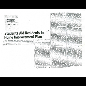 Photocopy of Boston-Roxbury City News article, Students aid residents in home improvement plan