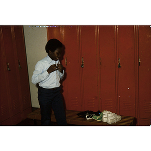 Young boy in a locker room