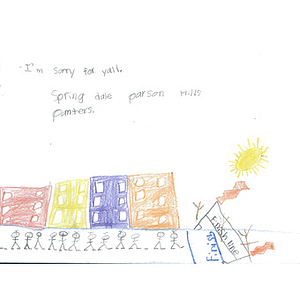 "Iʻm sorry for yall" card from a student at Parsons Hills Elementary School (Springdale, Arkansas)