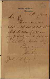 Letter written by John Sherman, 1880