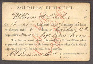Soldier's Furlough. William A. Cowles, 1862 November 4