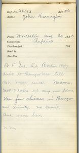 Tewksbury Almshouse Intake Record: Harrington, John
