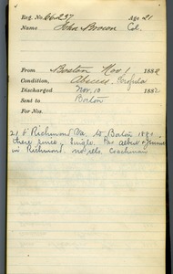 Tewksbury Almshouse Intake Record: Brown, John