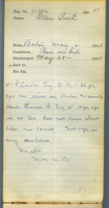 Tewksbury Almshouse Intake Record: Booth, Ellen
