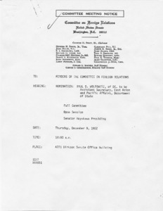 Committee meeting notice of Committee on Foreign Relations