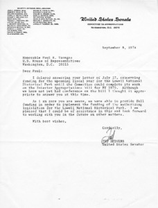 Letter to Paul E. Tsongas from Ted Stevens