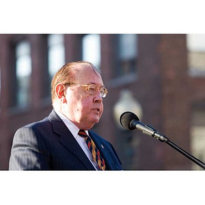 Trustee Richard Egan speaks at the Veterans Memorial dedication