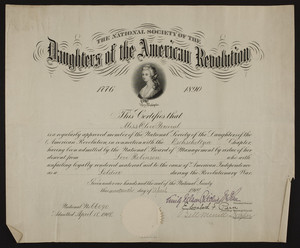 Daughters of the American Revolution membership certificate, 1909