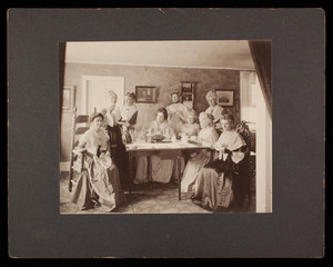 Nine women drinking tea, possibly Fairhaven, Mass.