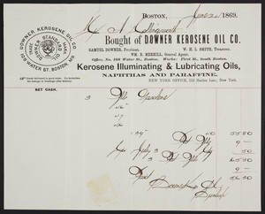 Billhead for the Downer Kerosene Oil Co., office, No. 108 Water Street, Boston, Mass., dated June 24, 1869