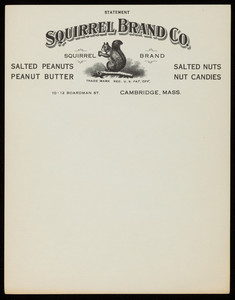 Letterheads, Squirrel Brand Co., salted peanuts, 10-12 Boardman Street, Cambridge, Mass., undated