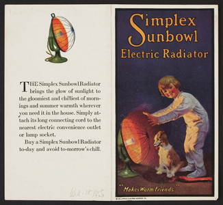 Simplex Sunbowl Electric Radiator, location unknown, 1921