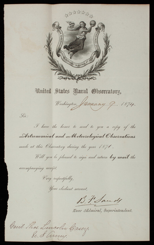 B. F. Sands to Thomas Lincoln Casey, January 9, 1874