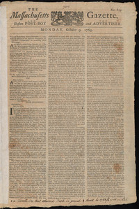 The Massachusetts Gazette, and the Boston Post-Boy and Advertiser, 9 October 1769