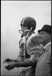 Greg Landry (quarterback) and Vic Fusia (coach), UMass Amherst, at football with University of New Hampshire