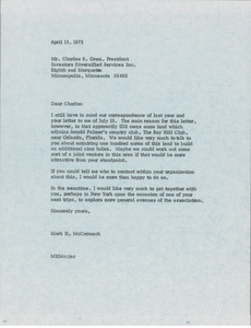 Letter from Mark H. McCormack to Charles R. Orem