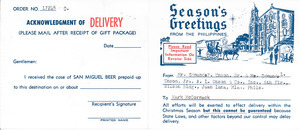 San Miguel Beer reply card