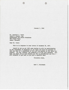 Letter from Mark H. McCormack to Bozell and Jacobs, Incorporated