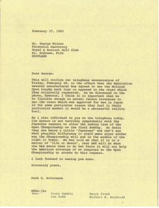 Letter from Mark H. McCormack to George Wilson