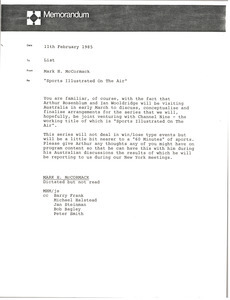 Memorandum from Mark H. McCormack concerning Sports Illustrated on the Air