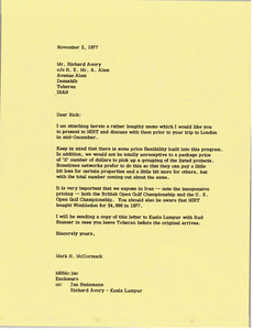 Letter from Mark H. McCormack to Richard Avory