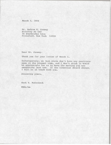 Letter from Mark H. McCormack to Andrew W. Conway