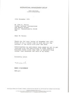 Letter from Mark H. McCormack to John R. Feloni