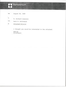 Memorandum from Mark H. McCormack to H. Richard Isaacson