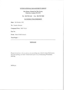 Fax from Mark H. McCormack to Fumiko Matsuki