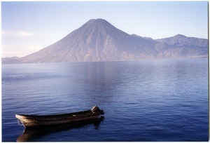 View across Lago de Atitlán of Volcán de Atitlán