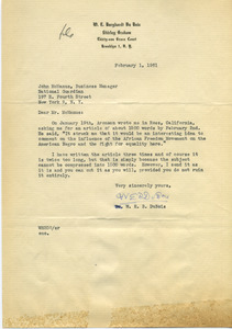 Letter from W. E. B. Du Bois to John T. McManus