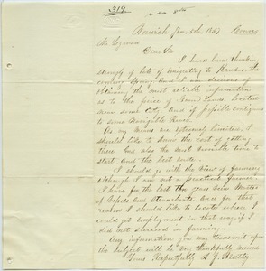 Letter from A. J. Bentley to Joseph Lyman