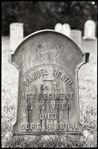 Gravestone of Samuel Heath (1884), 16th New York Infantry veteran (Civil War), Grassy Hill Cemetery