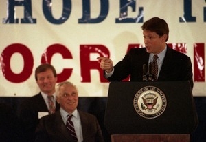 Al Gore, speaking at a podium